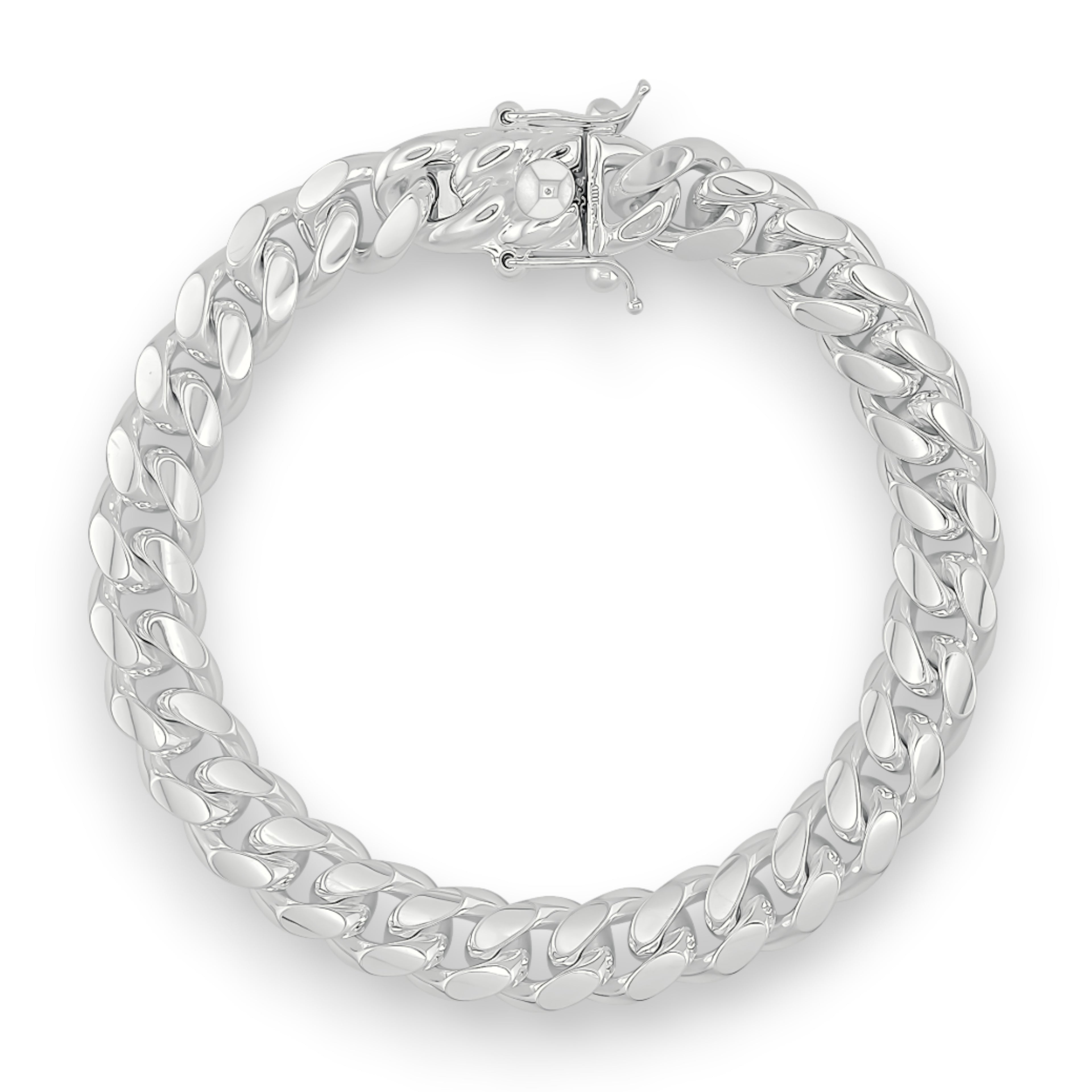 Neviera Cuban link chain bracelet — Italian-made 925 sterling silver, 10,5mm width. Professional studio product photograph on a neutral white backdrop with even lighting. Neviera specializes in high-quality Italian-made 925 silver chain necklaces and bracelets.