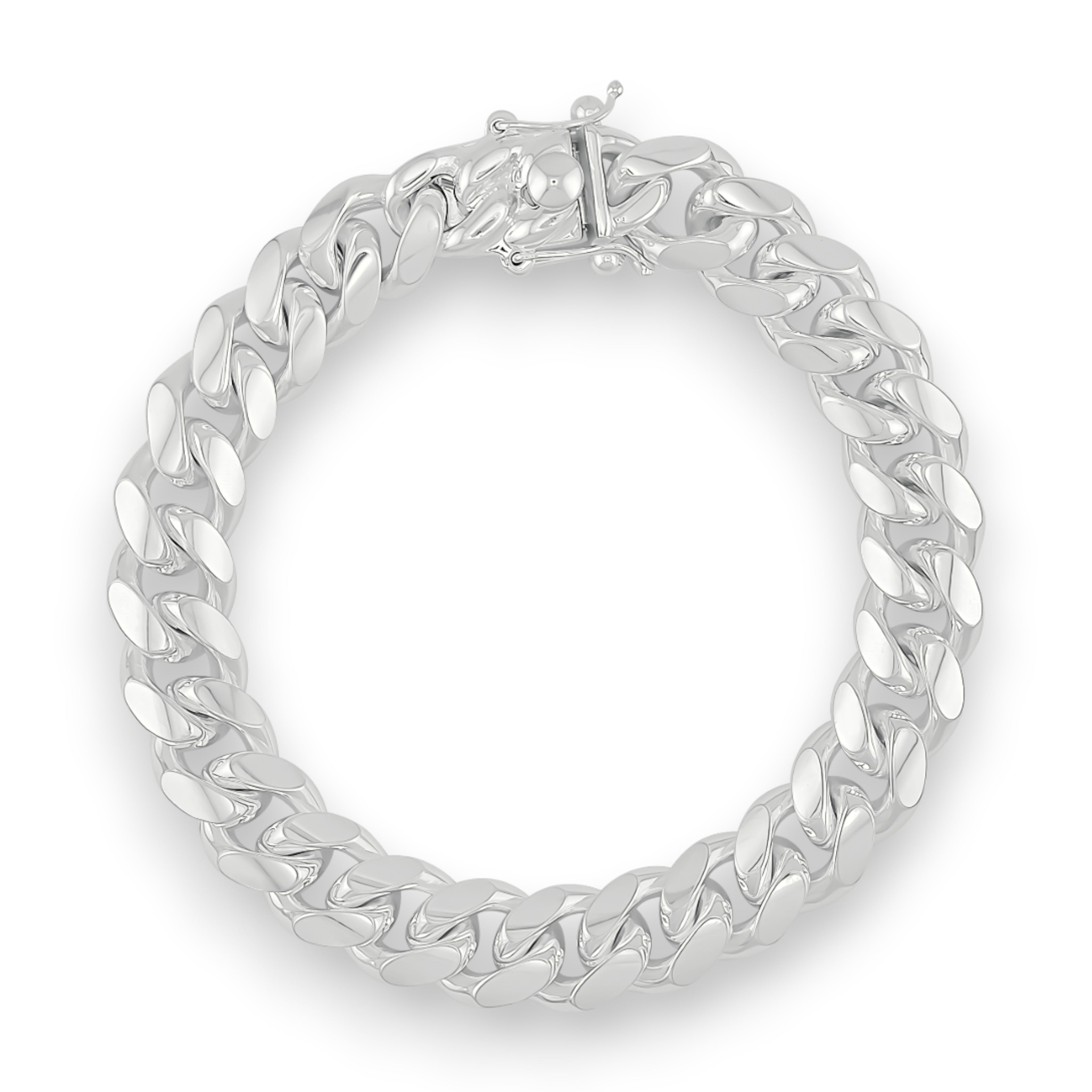 Neviera Cuban link chain bracelet — Italian-made 925 sterling silver, 12,2mm width. Professional studio product photograph on a neutral white backdrop with even lighting. Neviera specializes in high-quality Italian-made 925 silver chain necklaces and bracelets.