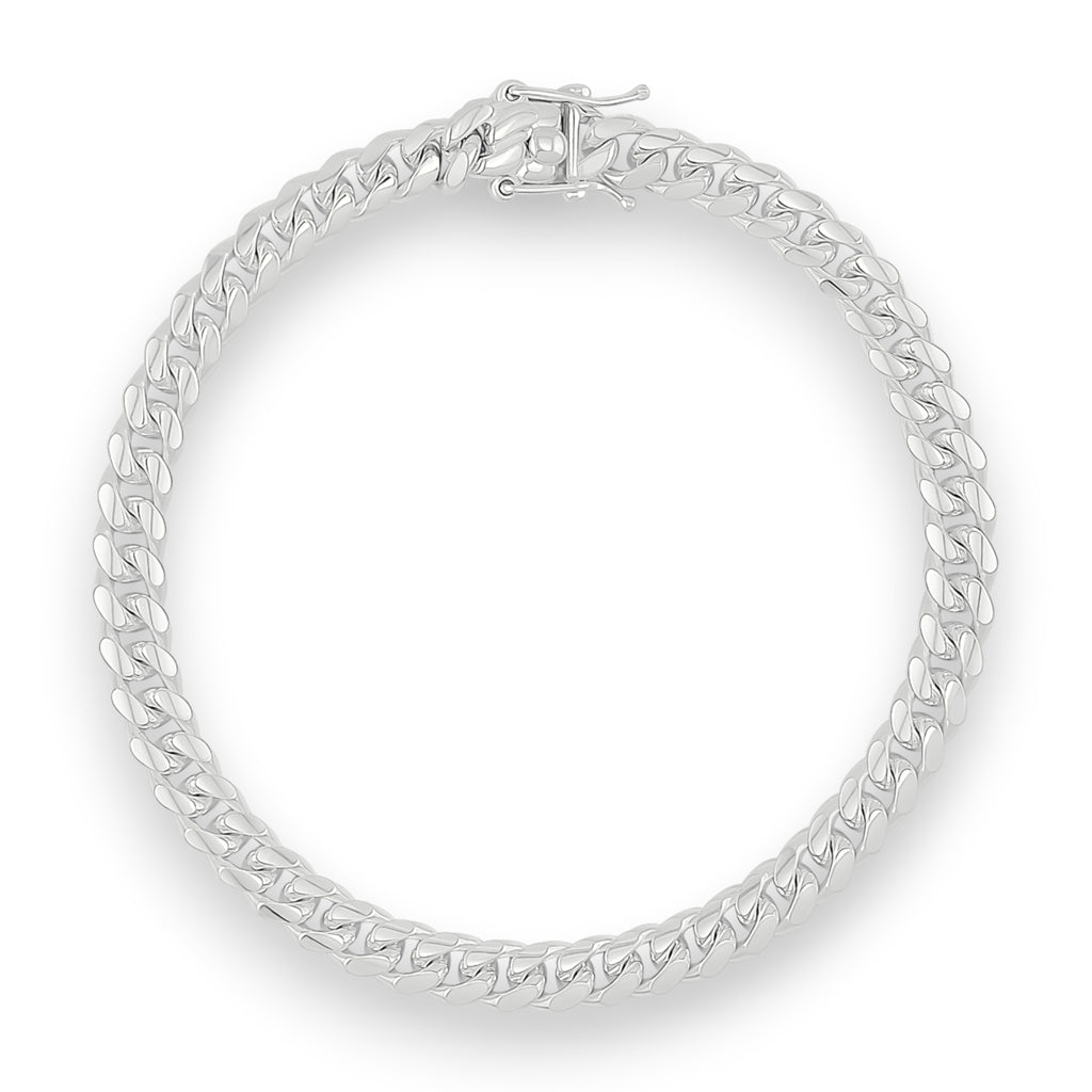 Neviera Cuban link chain bracelet — Italian-made 925 sterling silver, 6mm width. Professional studio product photograph on a neutral white backdrop with even lighting. Neviera specializes in high-quality Italian-made 925 silver chain necklaces and bracelets.