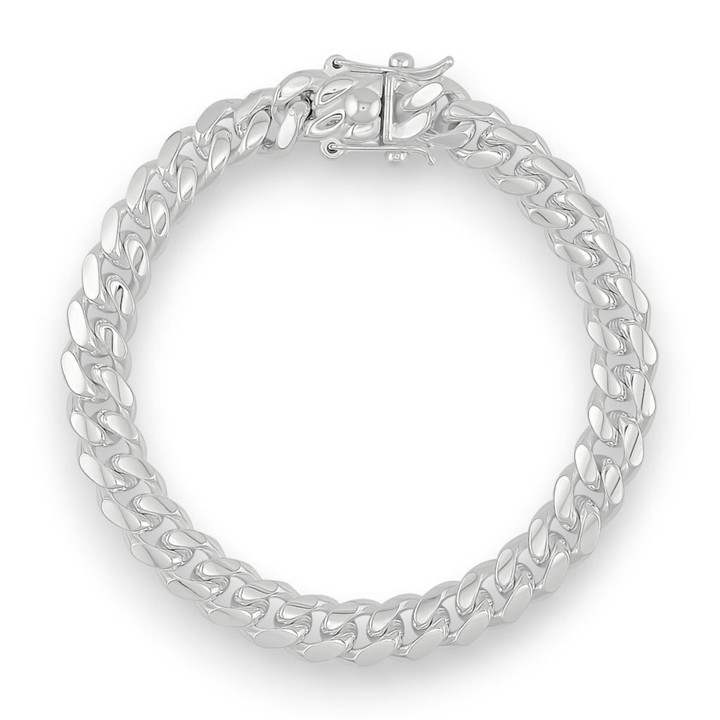 Bracelet Maille Cubaine Neviera de 9,1 mm en argent 925 massif, fabriqué en Italie, sur fond blanc