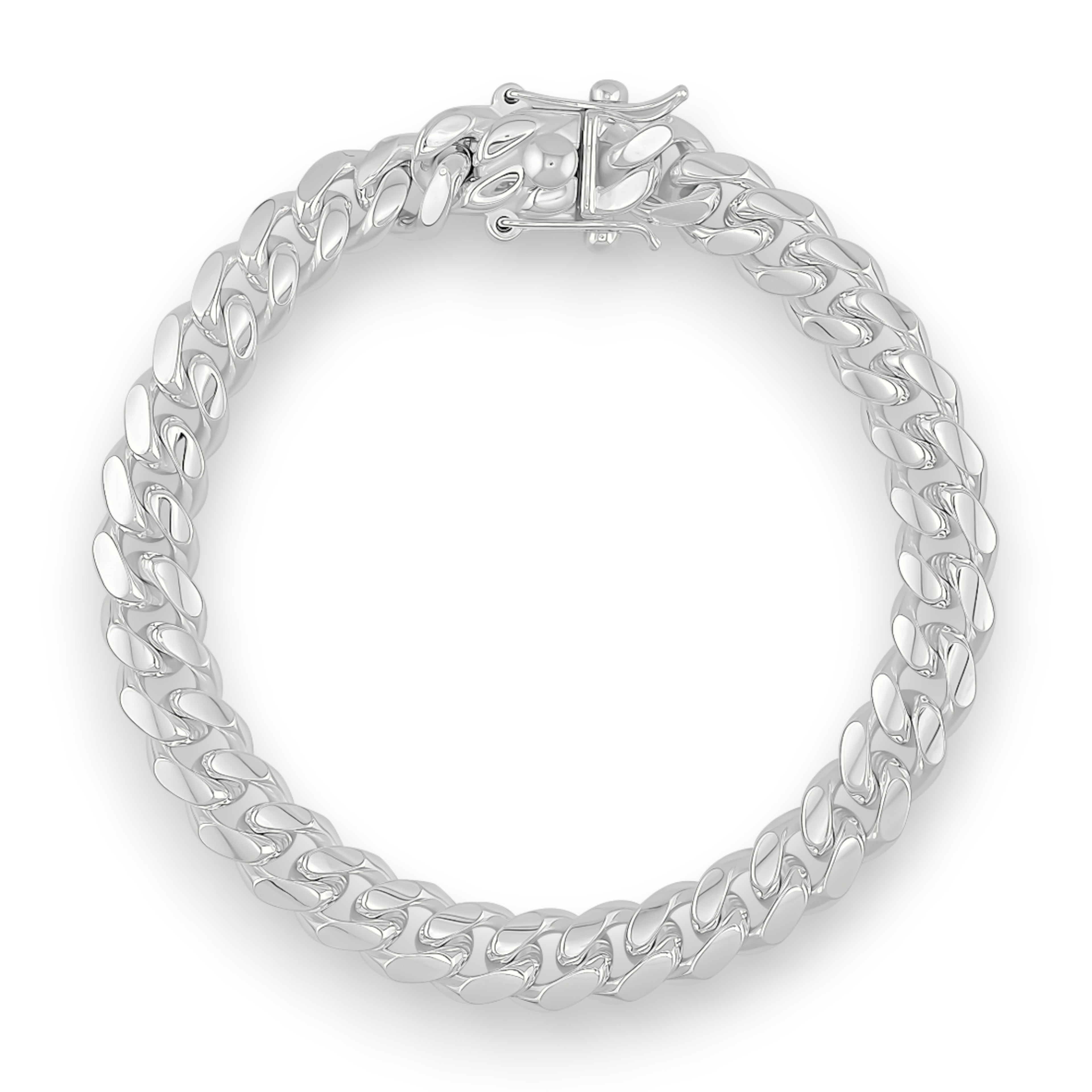 Neviera Cuban link chain bracelet — Italian-made 925 sterling silver, 9,1mm width. Professional studio product photograph on a neutral white backdrop with even lighting. Neviera specializes in high-quality Italian-made 925 silver chain necklaces and bracelets.