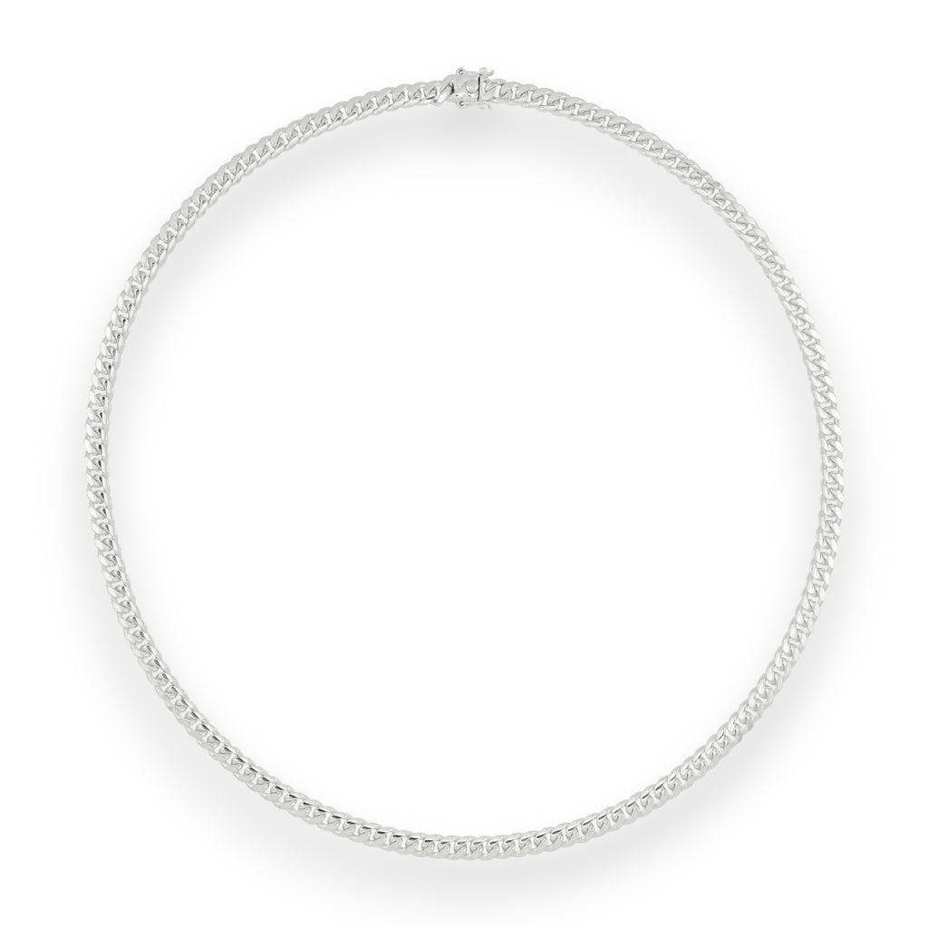 Neviera Cuban link chain necklace — Italian-made 925 sterling silver, 6mm width. Professional studio product photograph on a neutral white backdrop with even lighting. Neviera specializes in high-quality Italian-made 925 silver chain necklaces and bracelets.