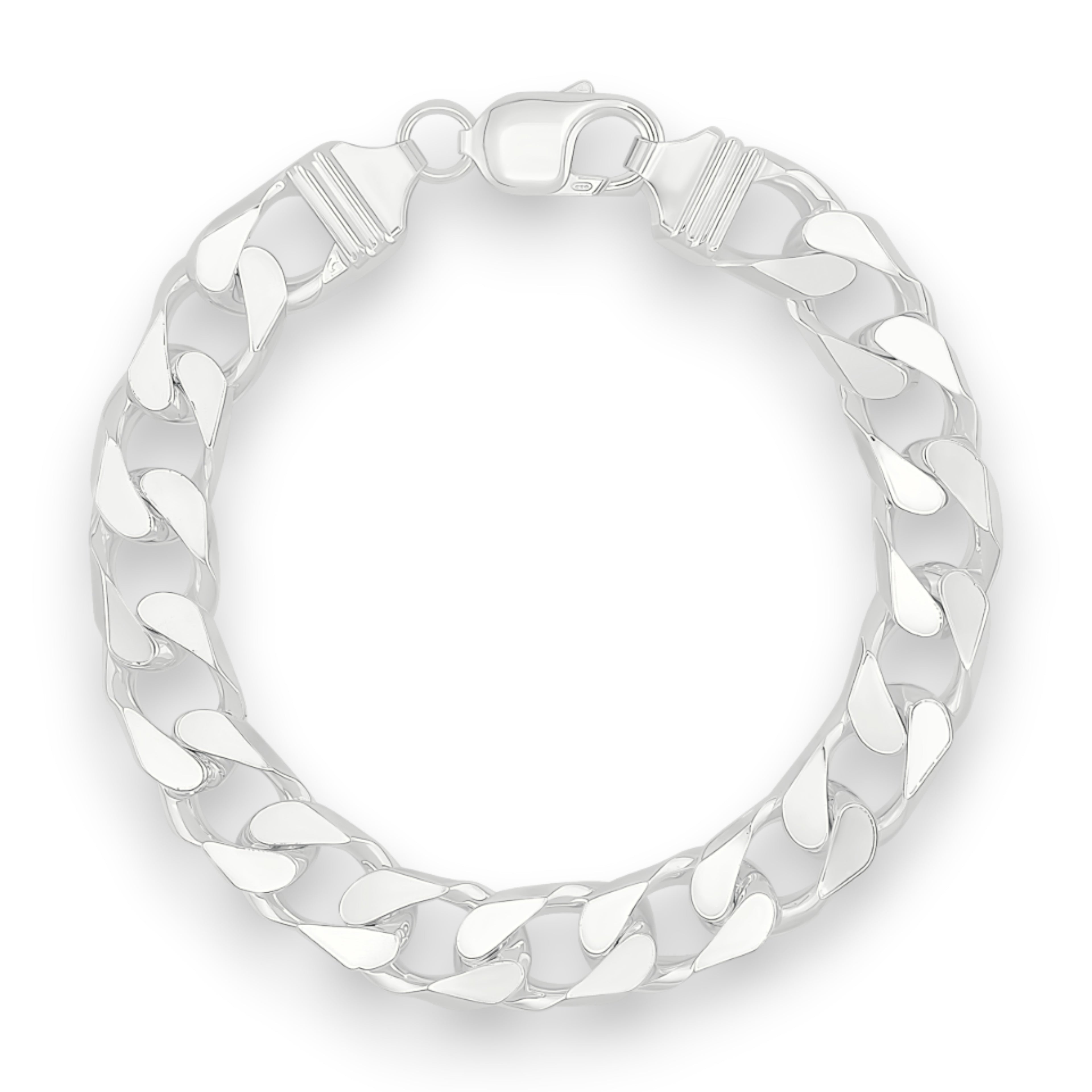 Neviera curb link chain bracelet — Italian-made 925 sterling silver, 11,3mm width. Professional studio product photograph on a neutral white backdrop with even lighting. Neviera specializes in high-quality Italian-made 925 silver chain necklaces and bracelets.