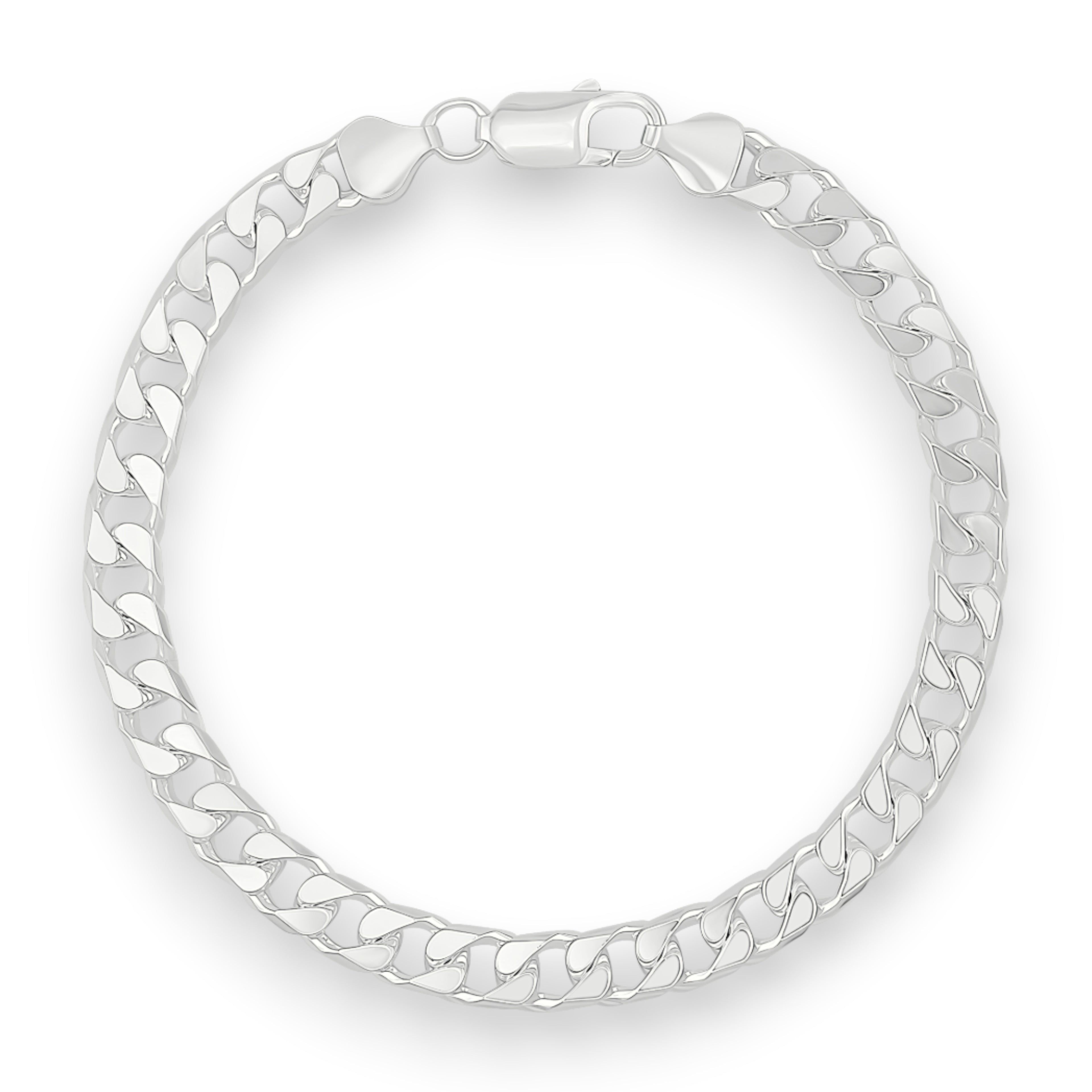 Neviera curb link chain bracelet — Italian-made 925 sterling silver, 6,4mm width. Professional studio product photograph on a neutral white backdrop with even lighting. Neviera specializes in high-quality Italian-made 925 silver chain necklaces and bracelets.