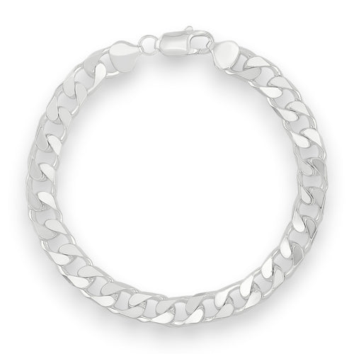 Neviera curb link chain bracelet — Italian-made 925 sterling silver, 8,9mm width. Professional studio product photograph on a neutral white backdrop with even lighting. Neviera specializes in high-quality Italian-made 925 silver chain necklaces and bracelets.