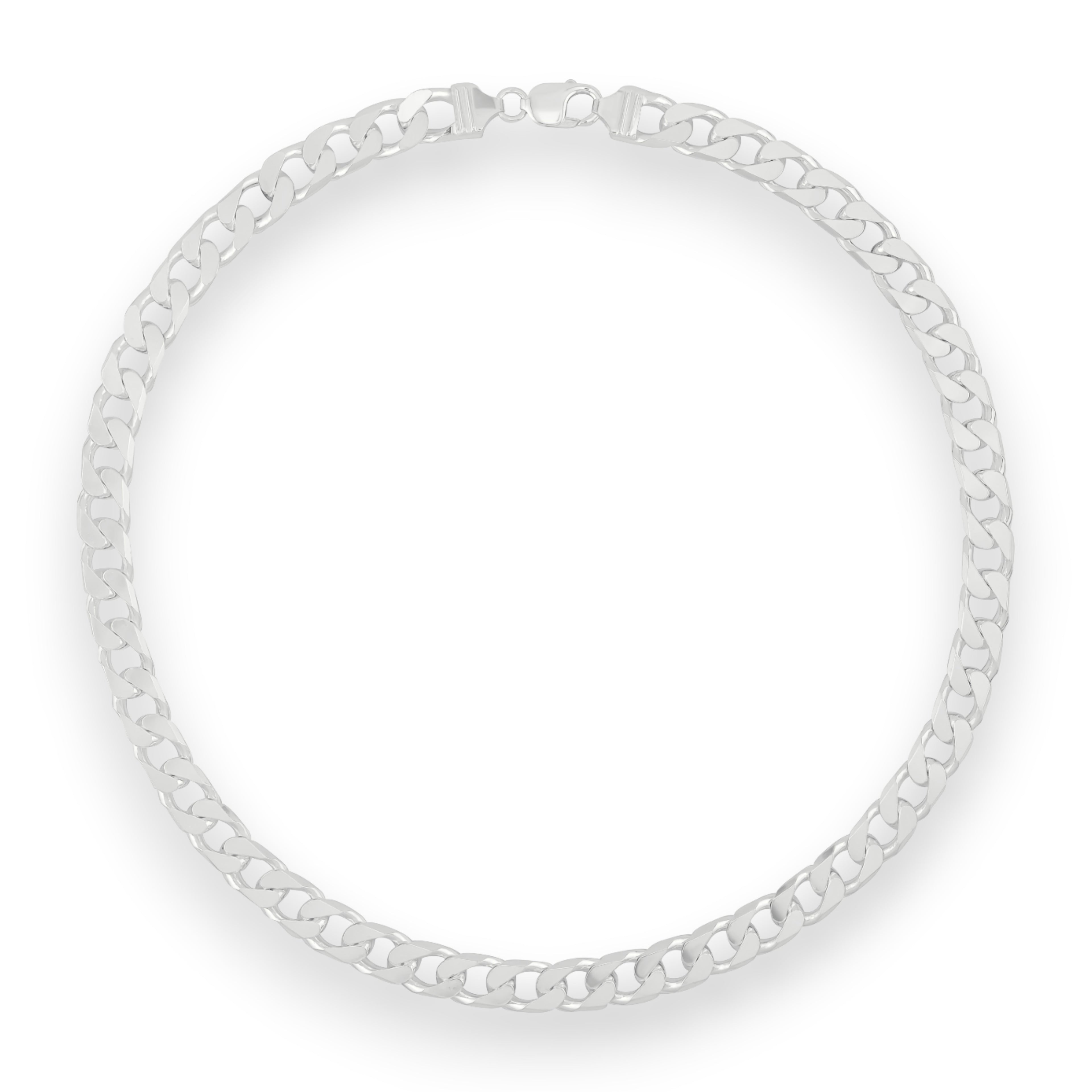 Neviera curb link chain necklace — Italian-made 925 sterling silver, 11,3mm width. Professional studio product photograph on a neutral white backdrop with even lighting. Neviera specializes in high-quality Italian-made 925 silver chain necklaces and bracelets.