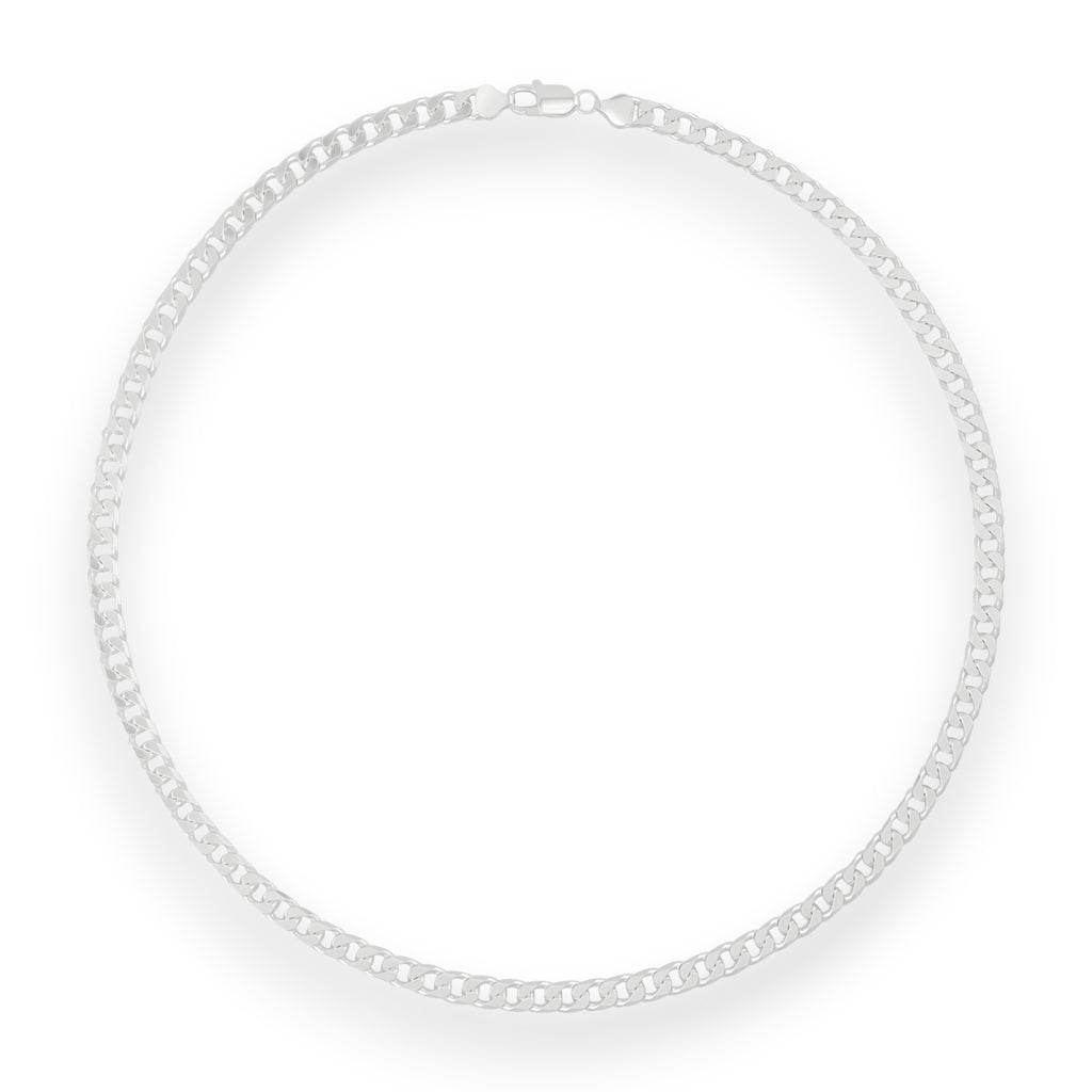 Neviera curb link chain necklace — Italian-made 925 sterling silver, 6,4mm width. Professional studio product photograph on a neutral white backdrop with even lighting. Neviera specializes in high-quality Italian-made 925 silver chain necklaces and bracelets.