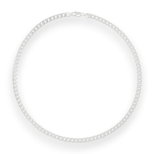 Neviera curb link chain necklace — Italian-made 925 sterling silver, 6,4mm width. Professional studio product photograph on a neutral white backdrop with even lighting. Neviera specializes in high-quality Italian-made 925 silver chain necklaces and bracelets.