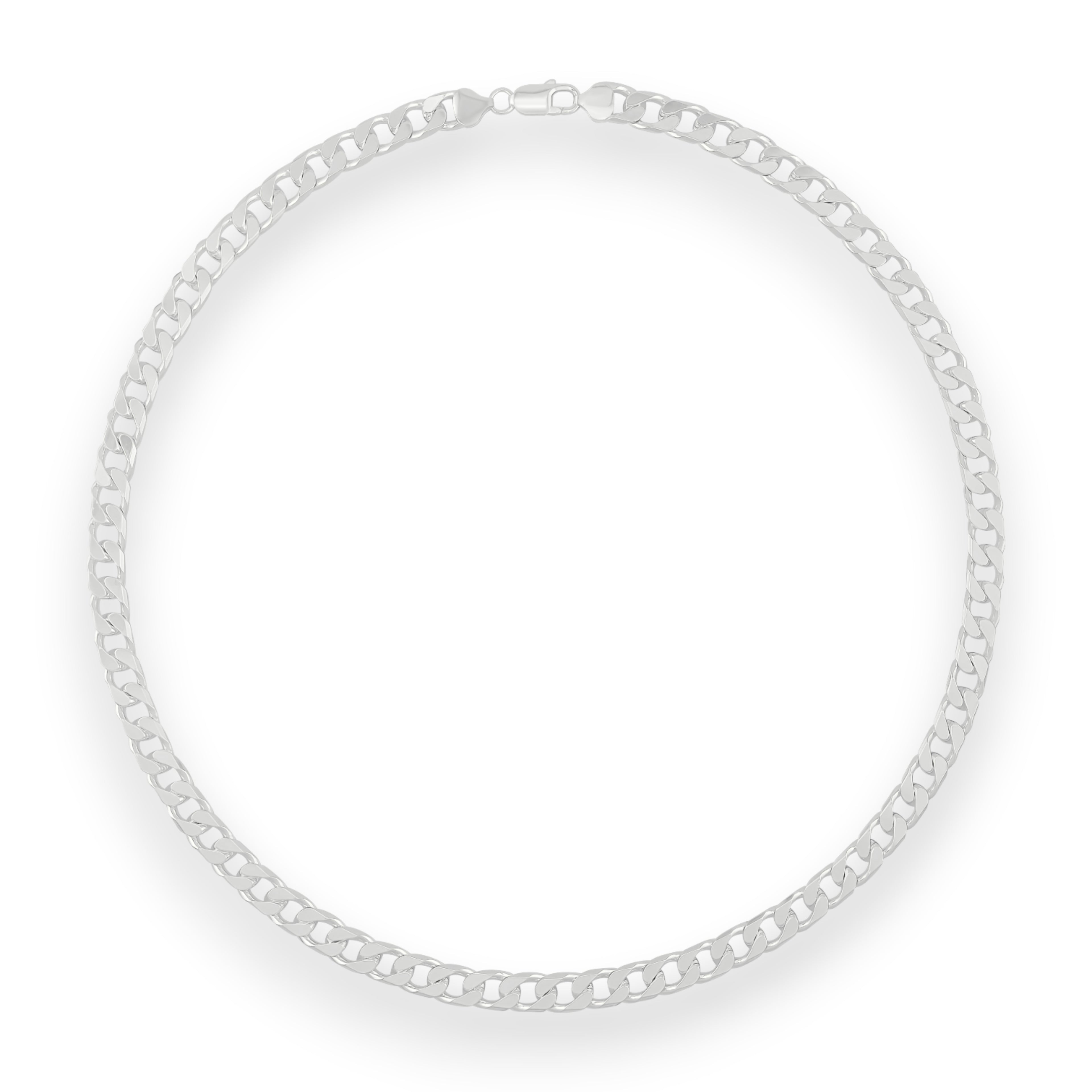 Neviera curb link chain necklace — Italian-made 925 sterling silver, 8,9mm width. Professional studio product photograph on a neutral white backdrop with even lighting. Neviera specializes in high-quality Italian-made 925 silver chain necklaces and bracelets.