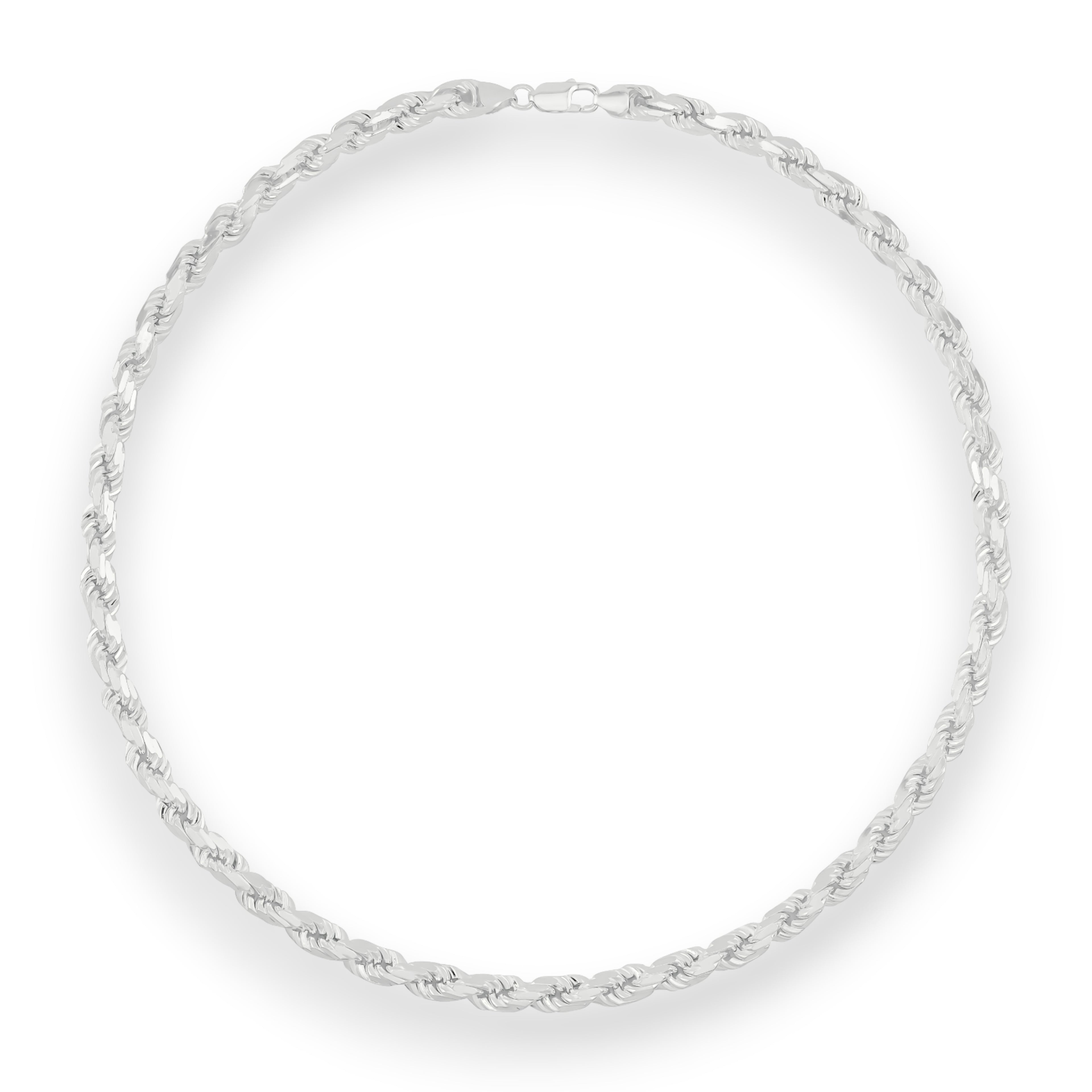 Neviera rope chain necklace — Italian-made 925 sterling silver, 7,6mm width. Professional studio product photograph on a neutral white backdrop with even lighting. Neviera specializes in high-quality Italian-made 925 silver chain necklaces and bracelets.