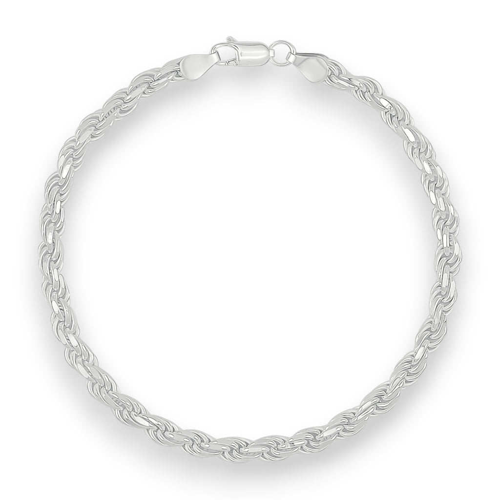 Neviera rope chain bracelet — Italian-made 925 sterling silver, 4,6mm width. Professional studio product photograph on a neutral white backdrop with even lighting. Neviera specializes in high-quality Italian-made 925 silver chain necklaces and bracelets.