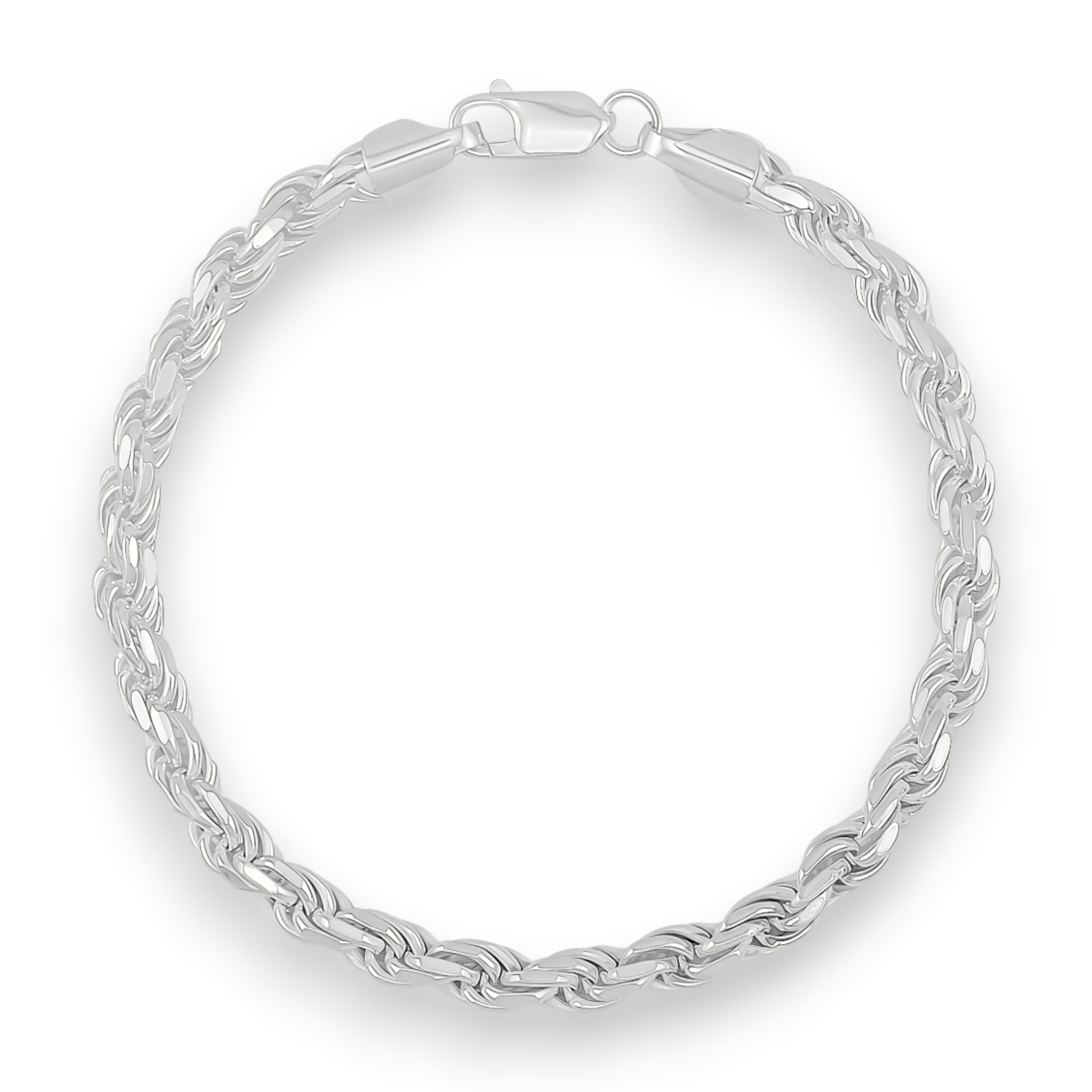 Neviera rope chain bracelet — Italian-made 925 sterling silver, 5,7mm width. Professional studio product photograph on a neutral white backdrop with even lighting. Neviera specializes in high-quality Italian-made 925 silver chain necklaces and bracelets.