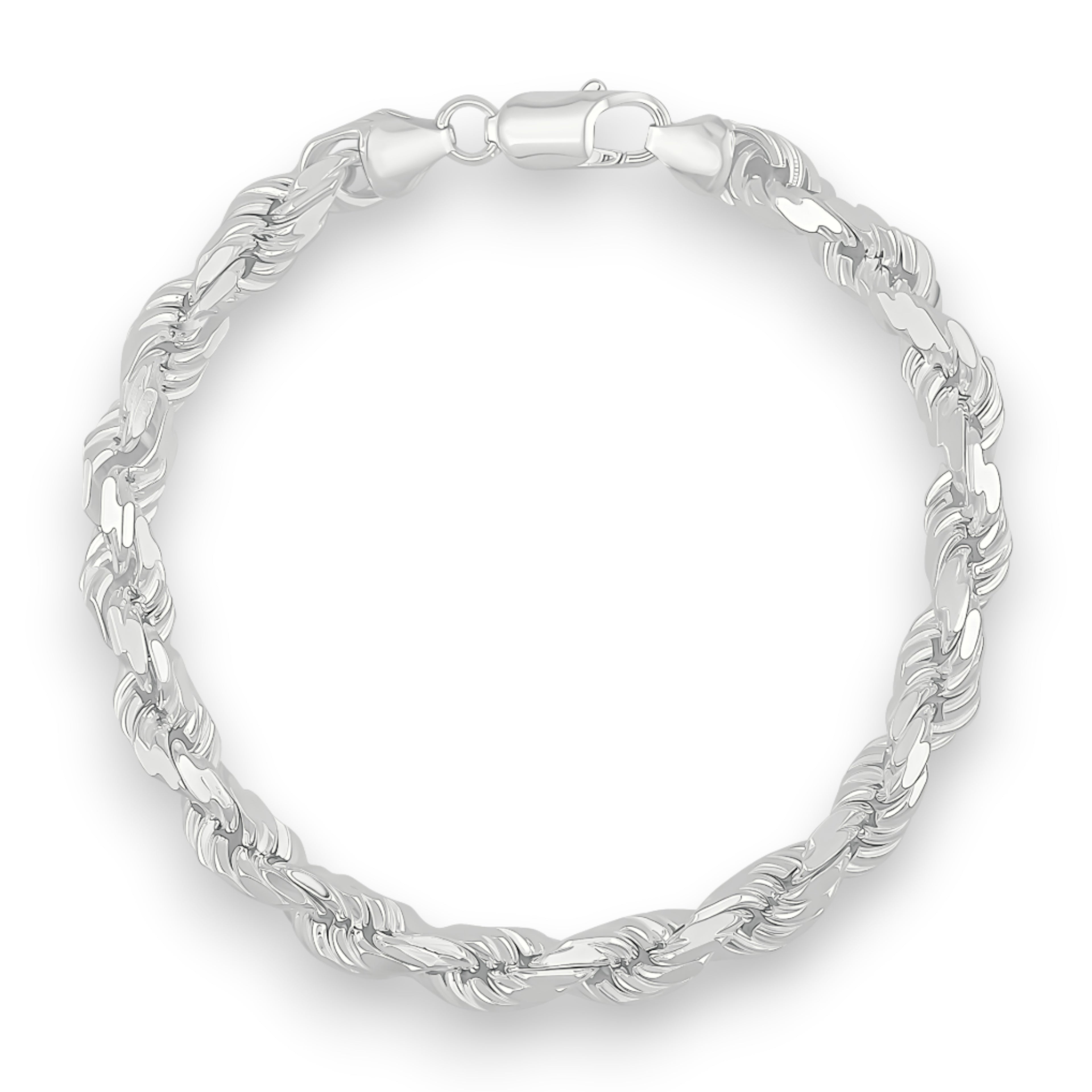 Neviera rope chain bracelet — Italian-made 925 sterling silver, 6,8mm width. Professional studio product photograph on a neutral white backdrop with even lighting. Neviera specializes in high-quality Italian-made 925 silver chain necklaces and bracelets.