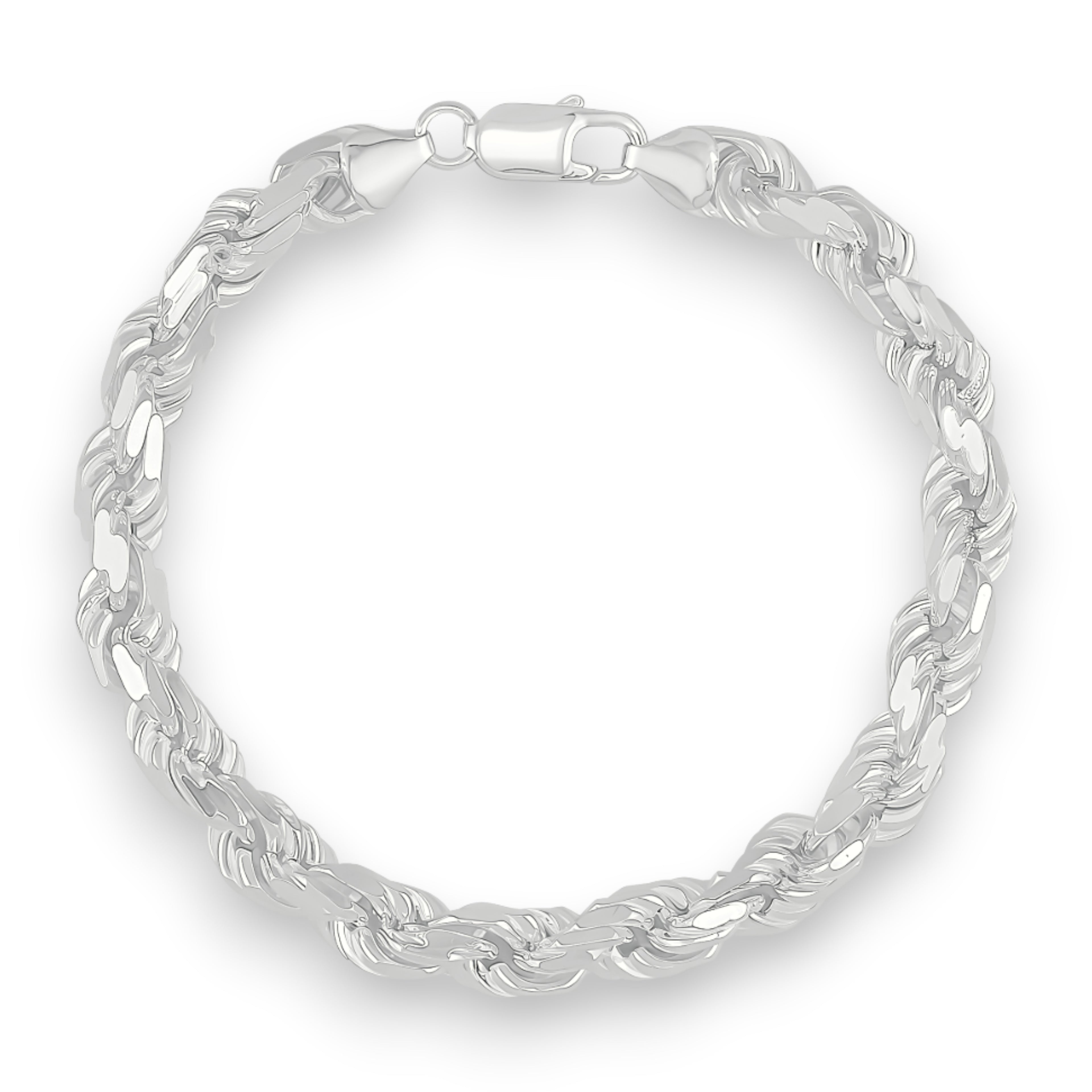 Neviera rope chain bracelet — Italian-made 925 sterling silver, 7,6mm width. Professional studio product photograph on a neutral white backdrop with even lighting. Neviera specializes in high-quality Italian-made 925 silver chain necklaces and bracelets.